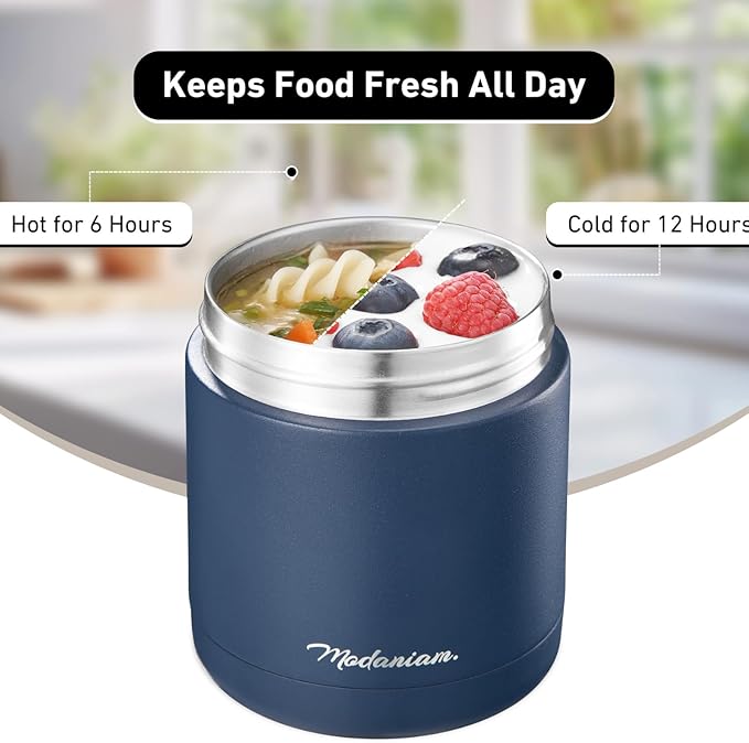 Stainless steel Insulated Food Jars set (16Oz + 12 OZ) wide mouth, Insulated Lunch Containers,Insulated food container, Hot Food Lunch Container, Hot Lunch Box - Midnight Navy