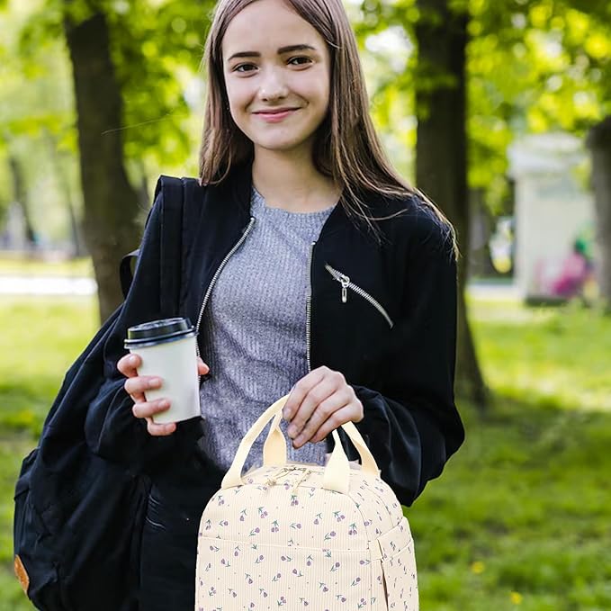 Bluboon Lunch Bag for Women Men Cute Corduroy Lunch Tote Bags Reusable Insulated Lunch Box Large Capacity Reusable Insulated Cooler for Work Picnic or Travel