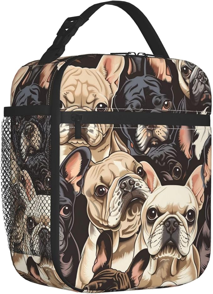 Reusable French Bulldog Lunch Box for Kids Girls Boys Women Adult, Insulated Cute Dog Lunch Bag,Polyester Cooler Handbags Case for School Picnic Work Travel Beach or Hiking