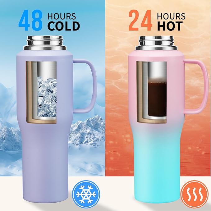 32oz Insulated Water Bottle - with Straw & Spout Lid, Strap Carrier Bag, Cold-48H & Hot-24H, Stainless Steel Travel Cup with Handle, Reusable Slim Metal Water Bottle for Car Travel Cycle Gym