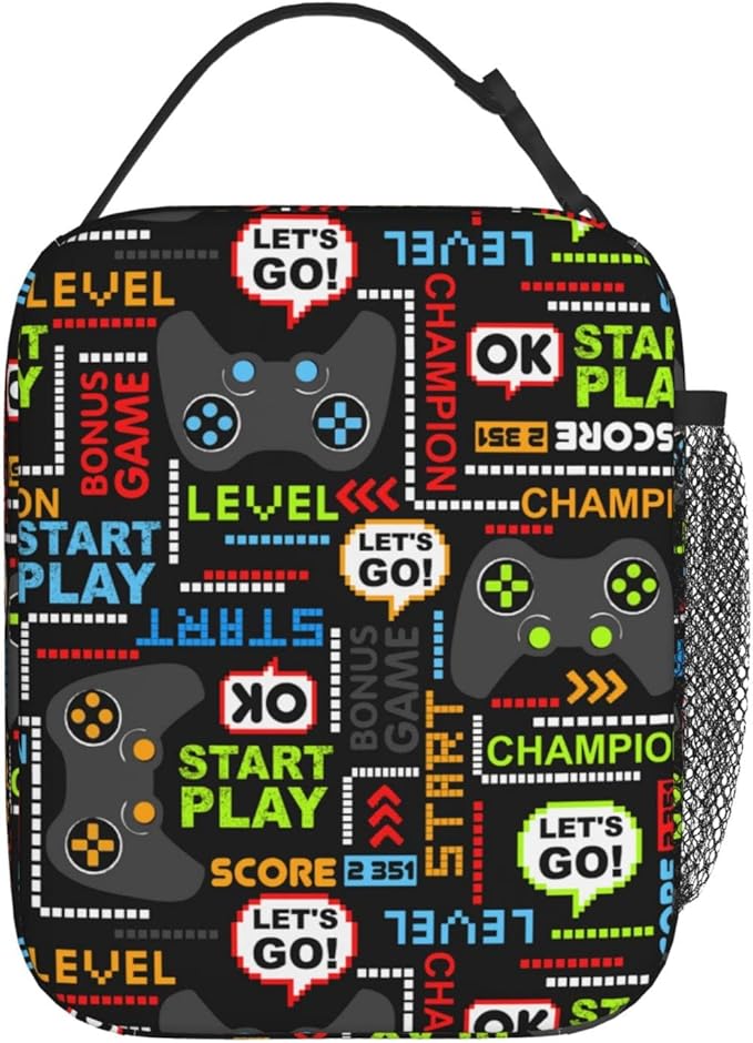 Video Game Controller Insulated Lunch Box Portable Lunch Bag with Detachable Handle,Reusable Lunchbox for Boys Girls Adults (Mrlunchbag-2302)