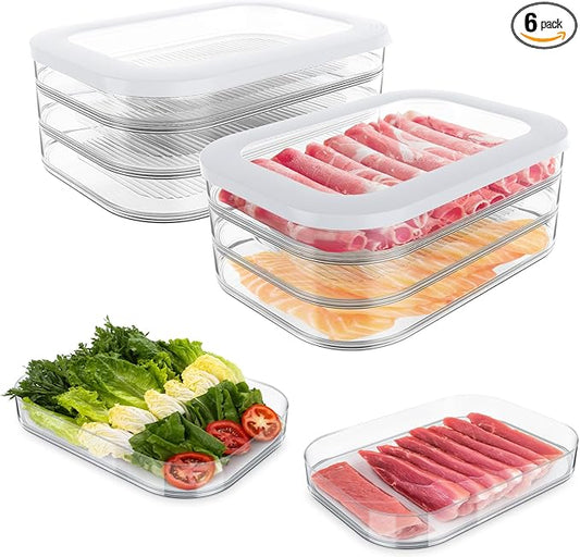 6 Pcs Deli Meat Container for Fridge, Stackable Bacon Lunch Meat Container for Refrigerator, Food Storage Boxes with 2 Lids for Cold Cuts, Cheese, Lunchmeat, Salami, Meal Prep Containers