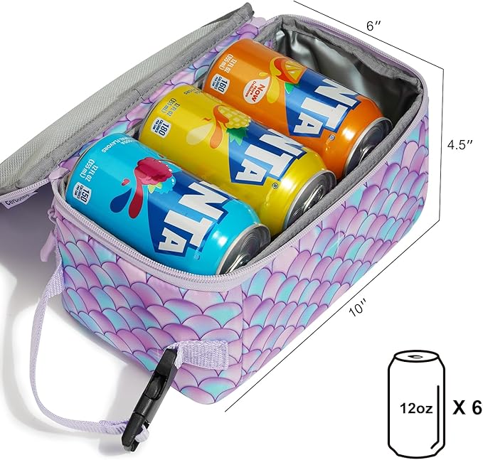 Cerbonny Small Lunch Cooler for Kids/Adults, Mini Insulated Cooler Bag with Buckle Handle for Work, School, Travel - Purple Scales