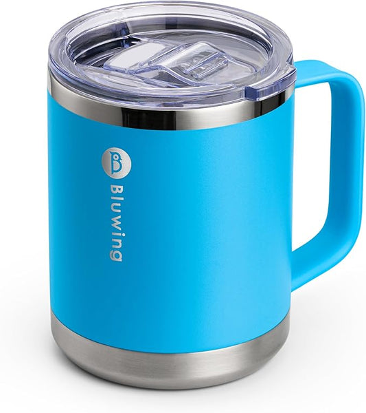Stainless Steel Mug with Handle-Double Wall Insulated Camping Coffee Mug Stainless Steel Travel Tumbler Cup for Camping, Office, Home, Sweat Proof (Sky Blue)