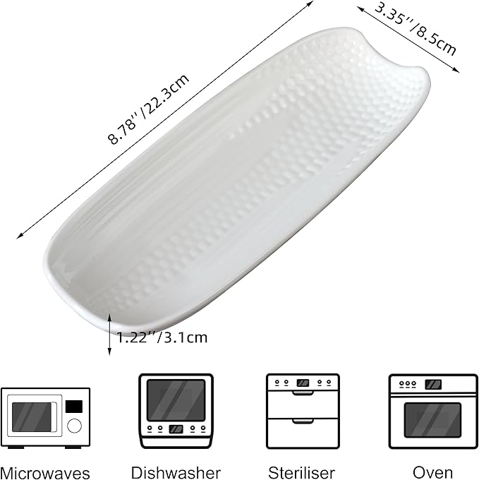 Cinf Ceramic Corn Cob Holders 8.8" Corn Dishes Set of 4, White Dishes Non-slip Bottom Microwave Dishwasher Oven Safe