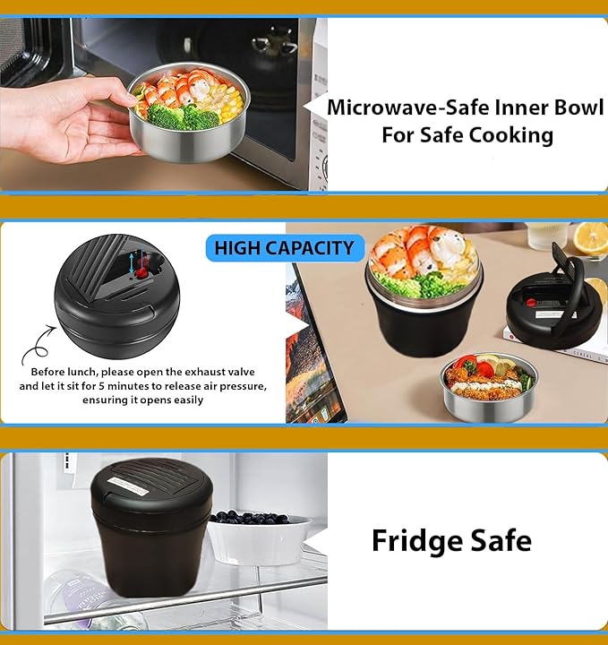 Thermo Food Jar For Hot Food - 40 OZ, Thermo soup containers With lid, Wide Mouth Vacuum Insulated Stainless Steel Leakproof Bento Box With Spoon,Black