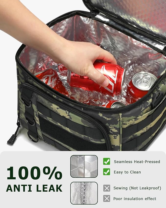 RalChyez Tactical Lunch Box for Men, Large Insulated Lunch Bag Expandable Double Deck Cooler Leakproof Waterproof Lunch Pail for Adult Women Work Office Shifts Picnic Travel Ocp Camo