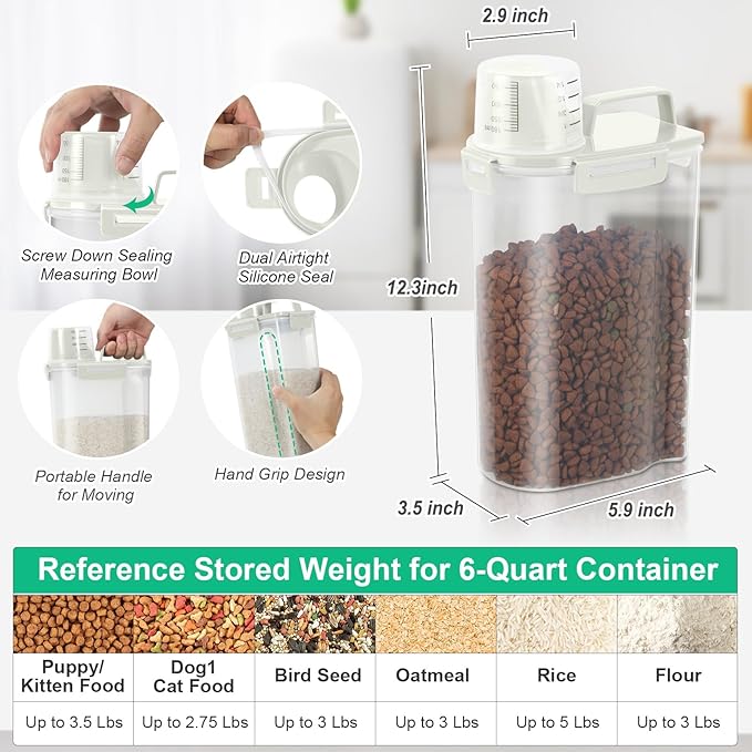 TBMax Rice Container Cereal Storage Container 2 Pack 5 Lbs, Kitchen Pantry Dry Food Storage Holder with Easy-Pouring Spout & Handy Cup, Small Pet Dog Cat Food Dispenser for Daily Feeding -Beige