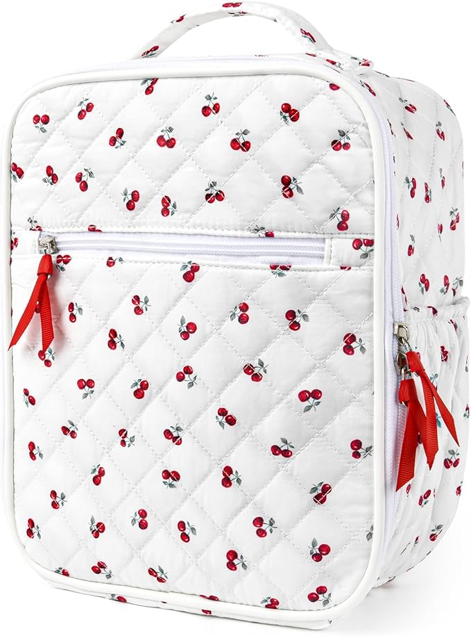 Aileam Lunch Box Lunch Bag for Women Cute Girls Insulated Womens Lunch Bag For Work Quilted Large Capacity Reusable Insulated Cooler for Work Picnic Travel Little Red Cherries