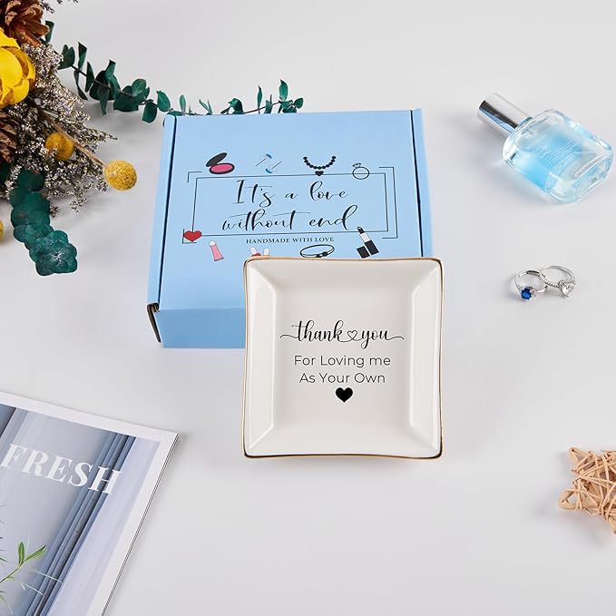 Bonus Mom Gifts for Step Mom Ring Dish Jewelry Tray for Mother in Law Birthday Mothers Day Valentine's Christmas Stepmom Gift, Thank You for Loving Me As Your Own Mother in Law Wedding Gifts