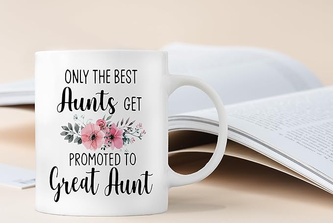 QASHWEY Great Aunt Coffee Mugs, Funny Pregnancy Announcement Gifts, Double Side Printed Ceramic 11 Ounce
