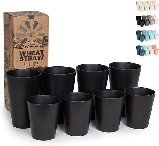 Grow Forward Premium Wheat Straw Cups - 13 & 20 oz Unbreakable BPA Free Hard Plastic Cups - Reusable Lightweight Plastic Drinking Glasses for Kitchen, Outdoor, Water, Camping, RV - Midnight