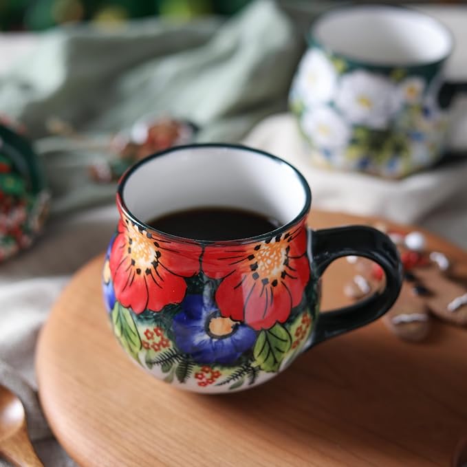 ALMA 2025 Updated Ceramic Coffee Mug 12oz/380ml,Flower Mug,Unique Tea Cup For Women,Microwave Oven Safe(Jungle Floral,Medium)