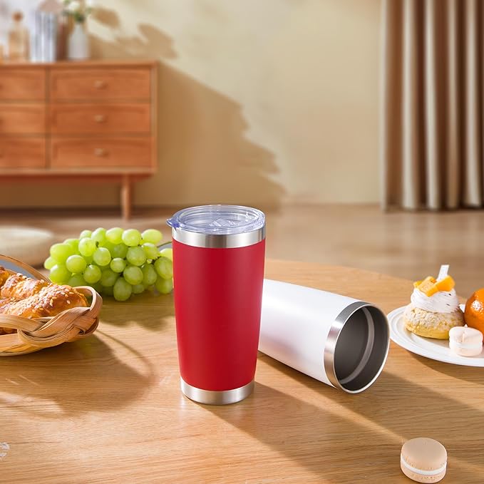 20 oz Tumblers Bulk Stainless Steel Tumbler with Lid Double Wall Vacuum Insulated Coffee Mug 20oz Powder Coated Cup for Hot and Cold Drinks, Red, 12 pack
