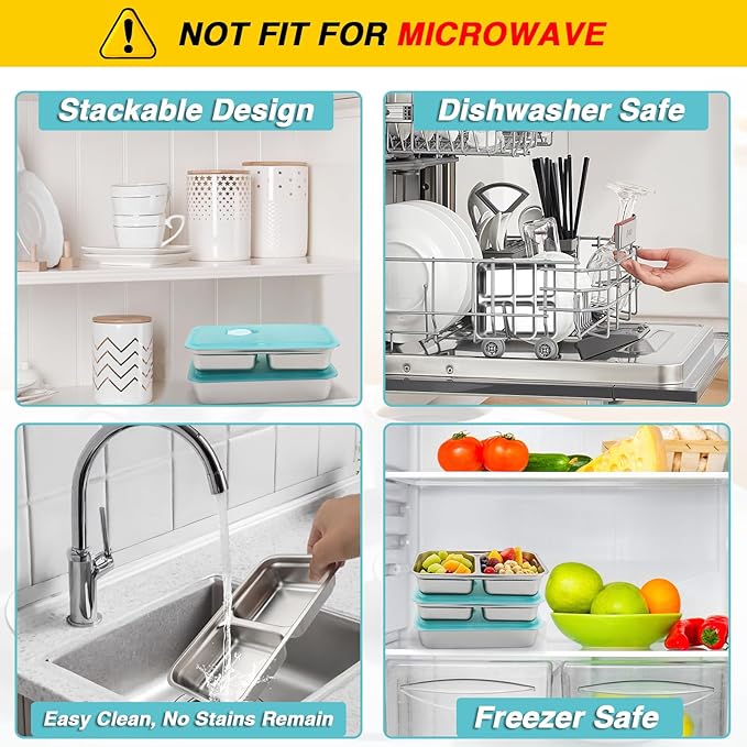 Stainless Steel Reusable Snack Containers with Lids, Grab and Go Double Compartments Snackle Box Containers, Small Sauce Condiment Containers for Travel,School,Camping, Dishwasher Safe, 2 Pack, 15.2oz