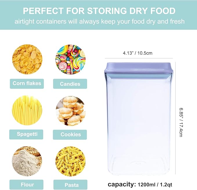 Airtight Food Storage Container - Pop Containers Food Dispenser With Lids, Bpa Free Stackable Container for Coffee Cereal Flour Spaghetti Rice Kitchen Organizer (1.2qt / 1200ml)