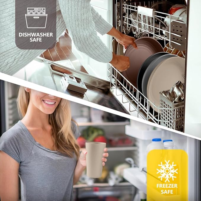 Teivio 32-Piece Kitchen Plastic Wheat Straw Dinnerware Set,Service for 8,Unbreakable Dinner Plates, Bowls,Cups,Farmhouse Outdoor Camping Dishes for Rustic Life/Country/Vintage Colorful,Aesthetic