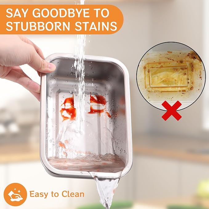 6-Piece 304 Stainless Steel Food Storage Containers with Lids, Leakproof & Airtight Bento Lunch Box, Oven/Freezer/Dishwasher Safe,Stackable Kitchen Storage Set