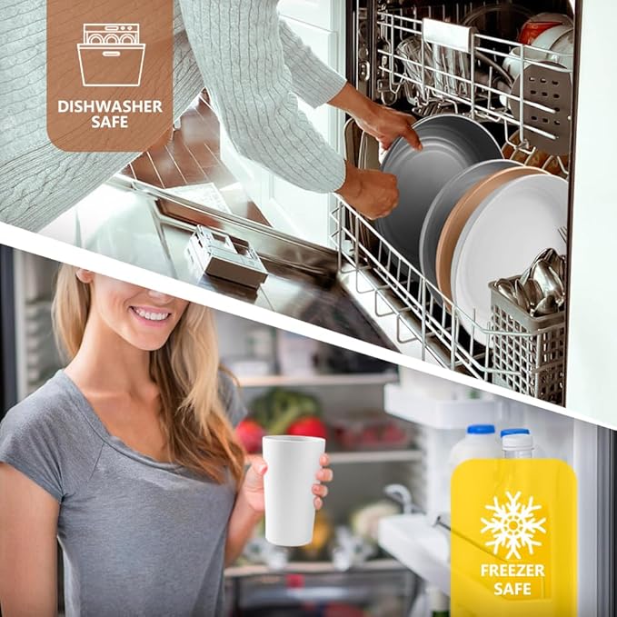 Teivio 32-Piece Kitchen Plastic Wheat Straw Dinnerware Set, Service for 8, Unbreakable Plates, Bowls and Cups Set, Farmhouse Outdoor Camping Dishes for Rustic Life/Country/Vintage, Country