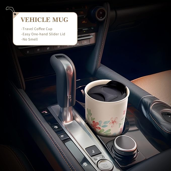 ANTIS'S HOME Ceramic Travel Mug with Lid, Flower Pattern Double Wall Coffee Mug Tumbler 10 oz, Reusable Tall Cup, Splash Resistant Lid, Dishwasher Microwaveable Safe