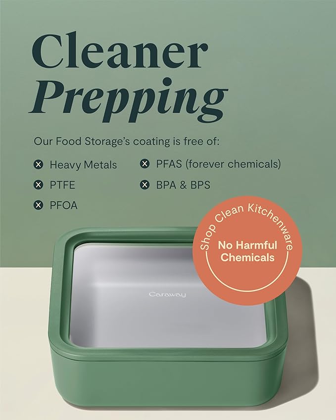 Caraway 6pc Glass Food Storage Set – 10 Cup Food Containers (6) - Ceramic Coated - Non Toxic, Non Stick with Lids - Microwave Safe - Perracotta