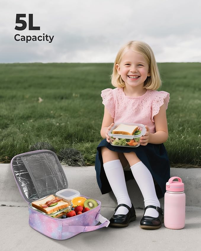 Tuwubi Kids Lunch Bag Insulated Lunch Box for Kids Small Lunch Bag for Boys/Girls Durable Lunchbox for School,Colorful Starry Sky 10-Can(5L)