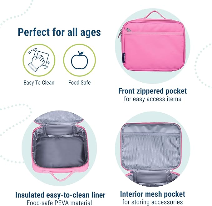 Wildkin Kids Insulated Lunch Box – Durable and Reusable for School & Travel - Flamingo Pink
