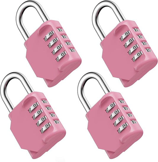 Puroma Combination Lock 4 Pack 4 Digit Waterproof Locker Locks Secure Outdoor Padlock for Gym Lockers, Toolboxes, Gates, Fences, Storage, Sports Locker, Cabinets (Rose Pink)