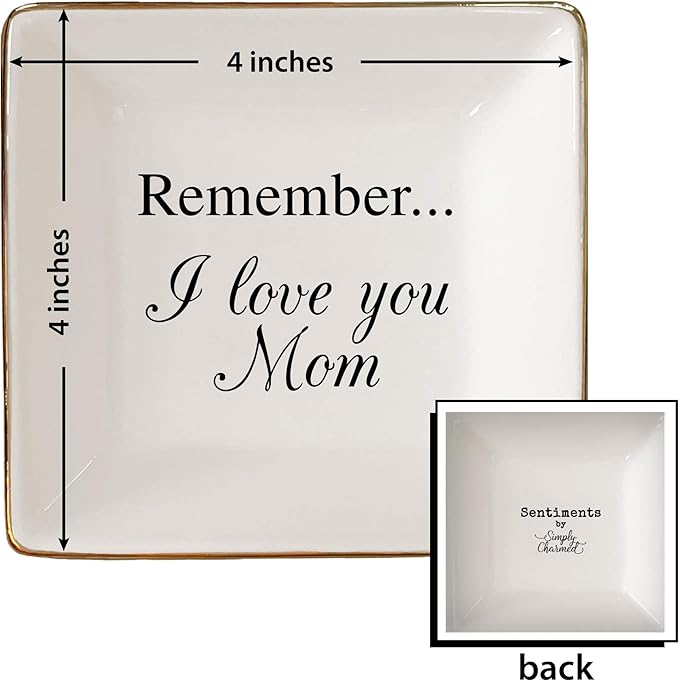 Simply Charmed Love You Mom Jewelry Dish - Elegant Trinket Tray for Rings & Small Keepsakes - Gifts for Mom from Daughter or Son - Gift for Mother's Day or Birthday