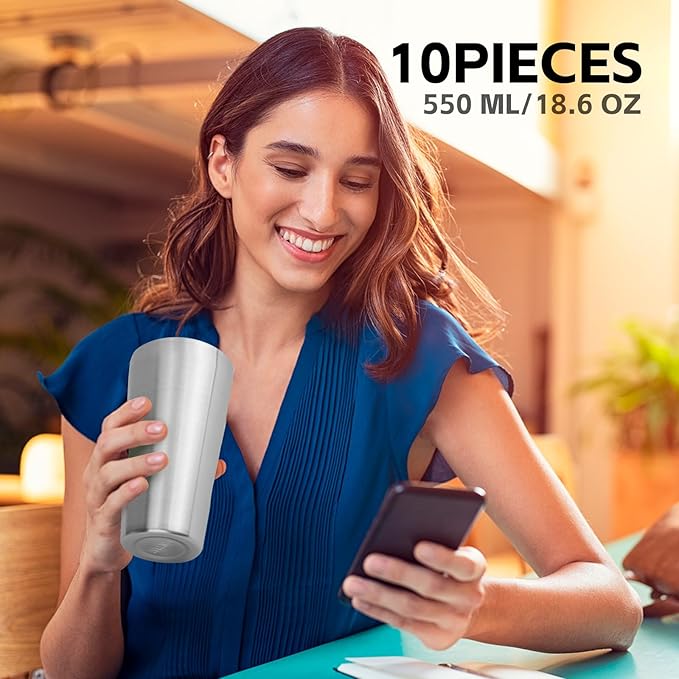 10 Pack 18.6 oz Stainless Steel Insulated Cup, Double Wall Vacuum Small Metal Cup, Reusable Camping Cups Unbreakable Indoor Outdoor for Party, Home, Office, BBQ, Sliver