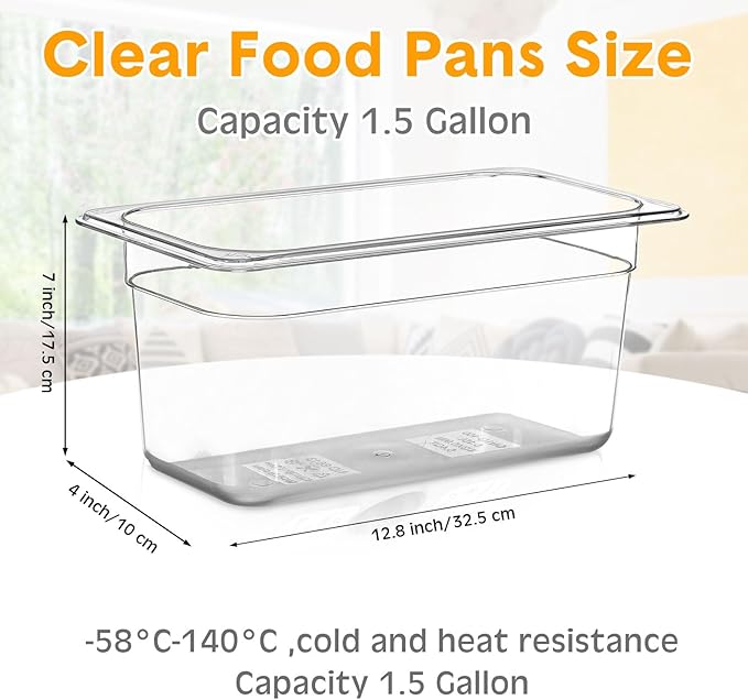 Yinder 12 Pack Plastic Food Pan 1/3 Size Commercial Food Storage Containers Pans Clear Stackable Restaurant Hotel Pans for Kitchen Fruits Vegetables Beans Corns(6 Inches High, 2.25 Gallon)
