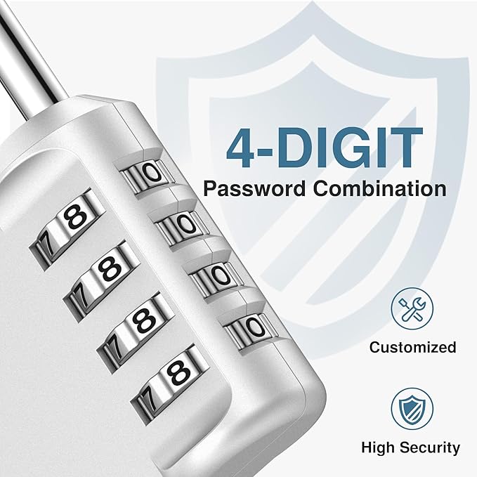 Puroma Combination Lock 4 Digit Waterproof Locker Locks Secure Outdoor Padlock for Gym Lockers, Toolboxes, Gates, Fences, Storage, Sports Locker, Cabinets (Silver)