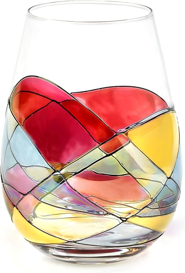 BARCELONA Stemless Wine Glasses – Hand‑Painted Set of 1 Unique Wine Gift for Wedding, Anniversary, Housewarming & Christmas • Sagrada Familia Style • Ideal for Women & Men