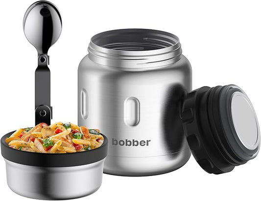 BOBBER 16 oz Insulated Stainless Steel Thermos with Wide Mouth, Built-in Spoon and Bowl Lid – Perfect for Hot Food, Keeps Soups Hot for 10 Hours, Cold for 15 Hours (Matte)