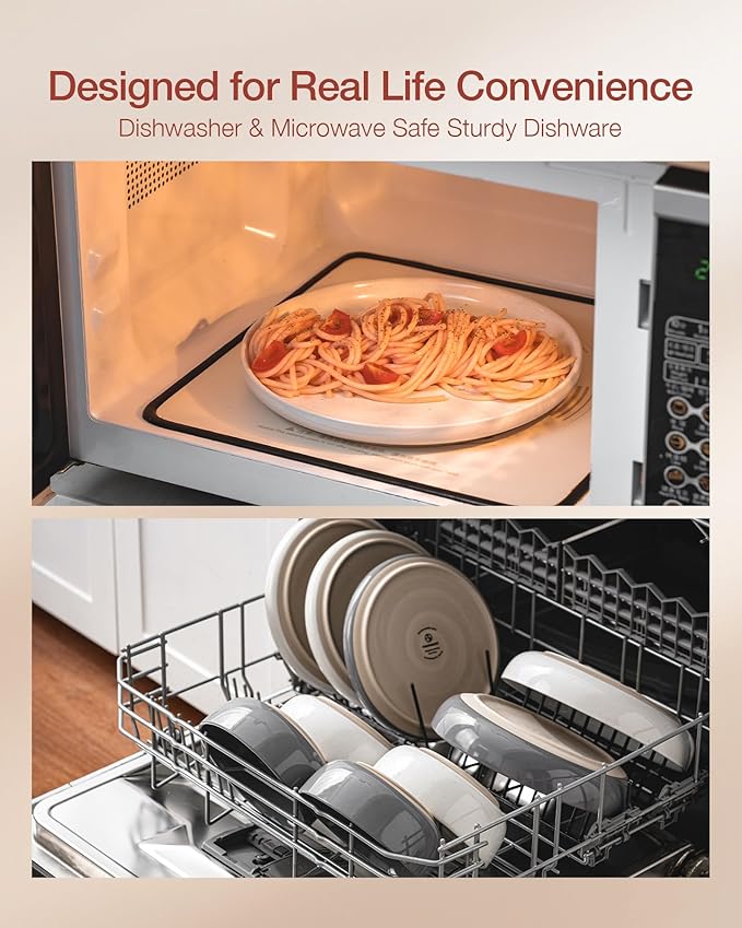 Famiware Milkyway Plates and Bowls Sets, 12 Pieces Stoneware Dinnerware Sets, Dishes Set for 4, White & Dark Gray