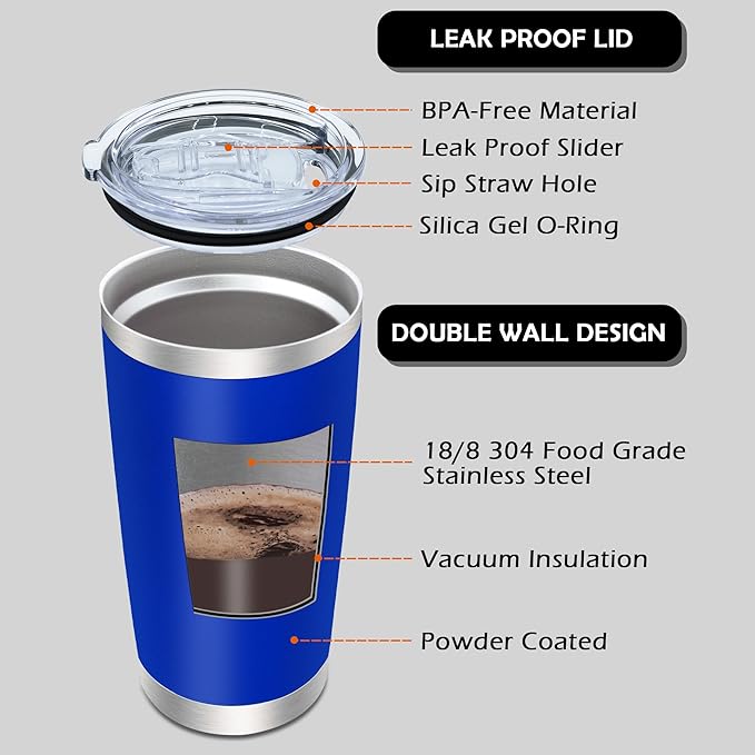 20oz Tumbler Bulk Stainless Steel Tumblers with Lid Vacuum Insulated Double Wall Travel Coffee Mug Powder Coated Tumbler Cup for Hot and Cold Drinks(Dark Blue, 12 pack)