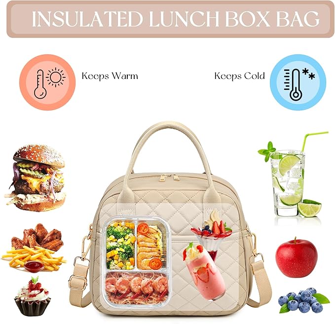 CAMTOP Lunch Box for Women Men Insulated Lunch Bag Lunch Tote Bag Leakproof Thermal Cooler Large Capacity for Travel Work School Picnic (Z-Khaki)