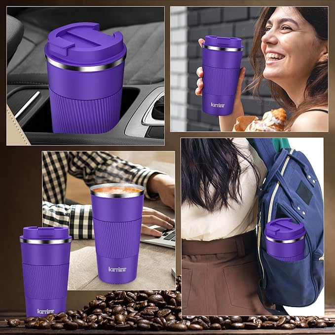 KETIEE 12oz Coffee Mug: Vacuum Insulated Coffee Cup with Leakproof Lid, Travel Coffee Mug Stainless Steel Double Walled Reusable Coffee Cup for Hot and Cold Water Coffee (Purple)