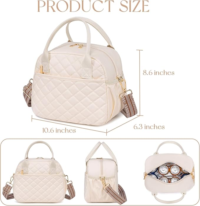 CAMTOP Lunch Box for Women Men Insulated Lunch Bag Lunch Tote Bag Leakproof Thermal Cooler Large Capacity for Travel Work School Picnic (Shoulder-Beige)