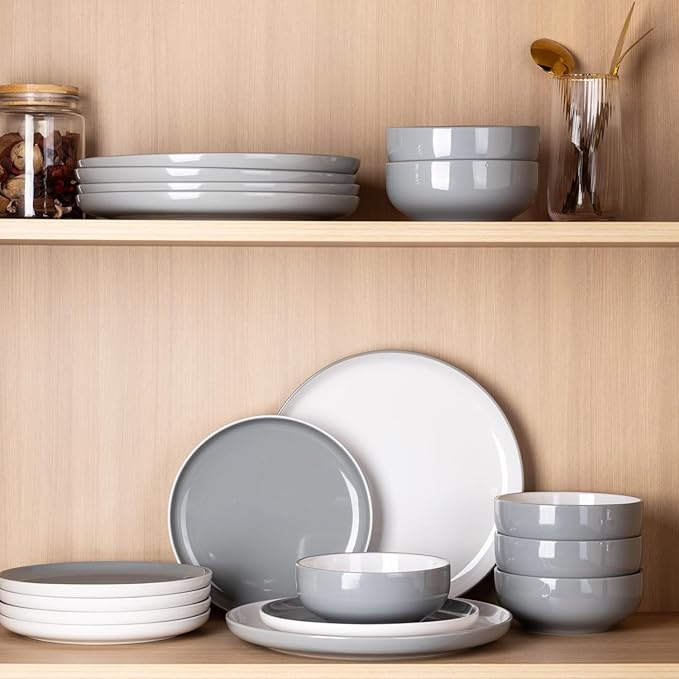 GBHOME 12 Pieces Ceramic Dinnerware Set, Modern White Dish Set for 4，Scratch Resistant Smooth Plates and Bowls Sets，Oven Safe，Microwave & Dishwasher