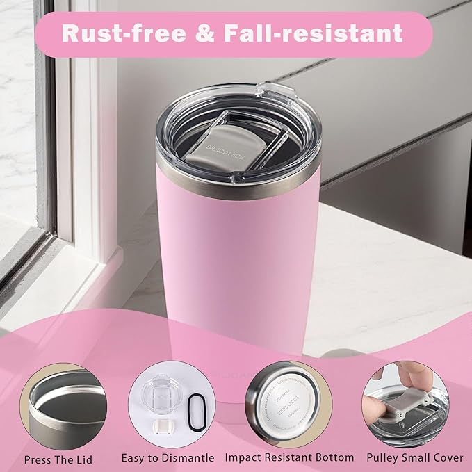 Pink 20oz Tumbler With Lid,Cute Vacuum Insulated Stainless Steel Water Bottle, Spillproof Double-Wall Thermal Iced Coffee Cup for School/Gym, BPA-Free & Dishwasher Safe,Women,Mum,Girls,Metal