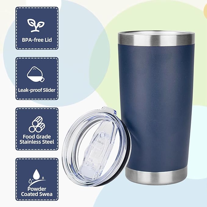 20oz Tumbler with Lid Stainless Steel Insulated Tumblers Travel Coffee Tumbler Bulk Double Wall Vacuum Insulated Water Cup Christmas Gifts for Women Men Her Him Home Office (Navy Blue, 1pack)