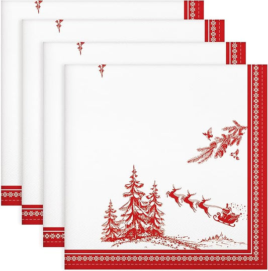 Christmas Pine Tree Napkins, 18×18 Inch Santa Dinner Cloth Napkins Set of 4, Washable Cotton Soft Absorbent Square Napkins for Dining Kitchen Party Wedding Decoration