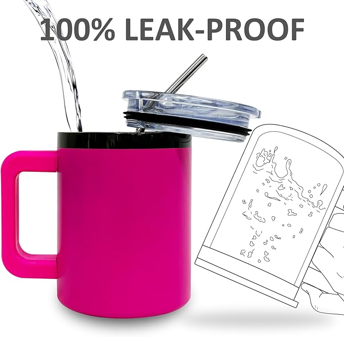 10 oz Tumbler with Handle and Straw Stainless Steel Insulated Coffee Mug for Laser Graving 20oz Powder Coated Cup with Black Plated(Rosy,1 pack)