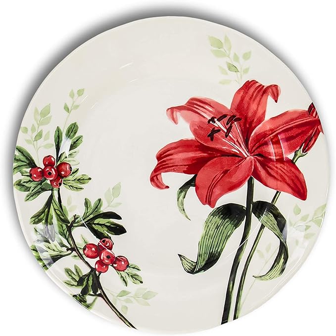 Tudor Royal 12-Piece Round Porcelain Dinnerware Set, Service for 4, Rosemary, Summer Flowers, Plates Bowls Dishes, Glossy, Premium Quality Dish Set, Unique Pattern