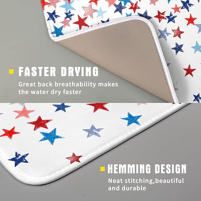 4th of July Dish Drying Mat for Kitchen Counter Patriotic Holiday Microfiber Absorbent Dish Draining Reusable Washable Foldable 16"x18"