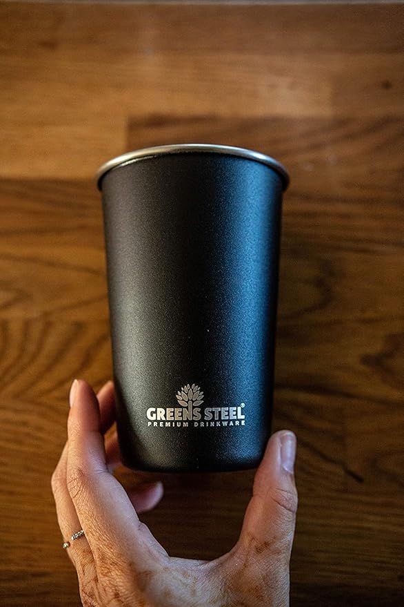 Stainless Steel Cups - 16 oz Pint Tumbler (4 Pack) - Premium Metal Drinking Glasses | Stackable Durable Cup (16 oz Black)
