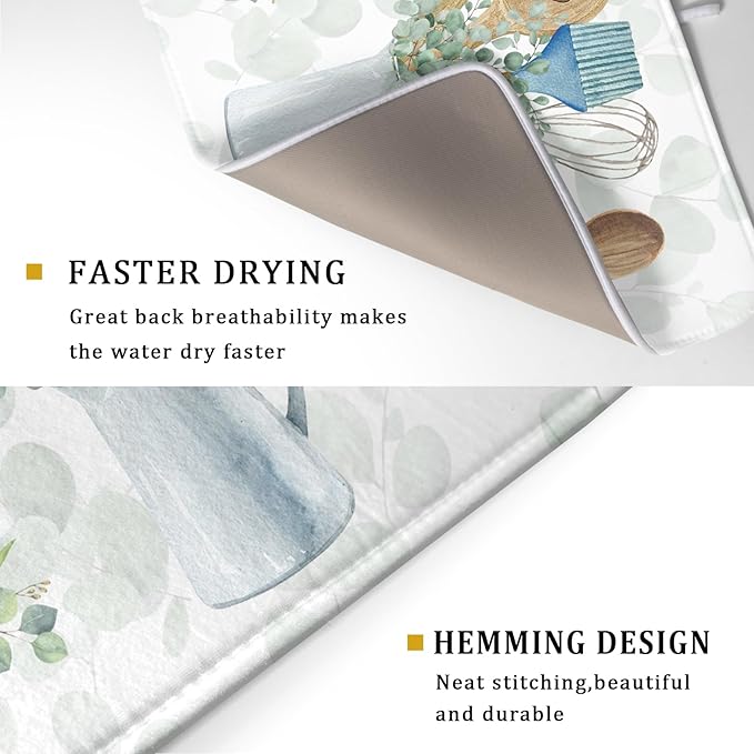 Sage Green Dish Drying Mat for Kitchen Counter, Cooking Supplies Reversible Dish Drainer Rack Pad Fast Dry Kitchen Accessories 18x24 Inch