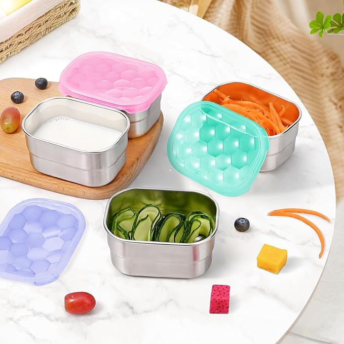 8oz Small (1 CUP) Stainless Steel Snack Containers for Kids and Toddlers (Ages 1-3) | Easy Open Leak Proof Food Containers with Silicone Lids - Perfect Metal Lunch Box for Daycare and School