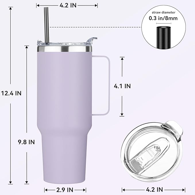 HASLE OUTFITTERS 40 oz Stainless Steel Tumbler with Handle, Vacuum Insulated Tumblers Bulk, Reusable Double Wall Travel Coffee Mug, Durable Powder Coated Water Bottle(Purple, 8)